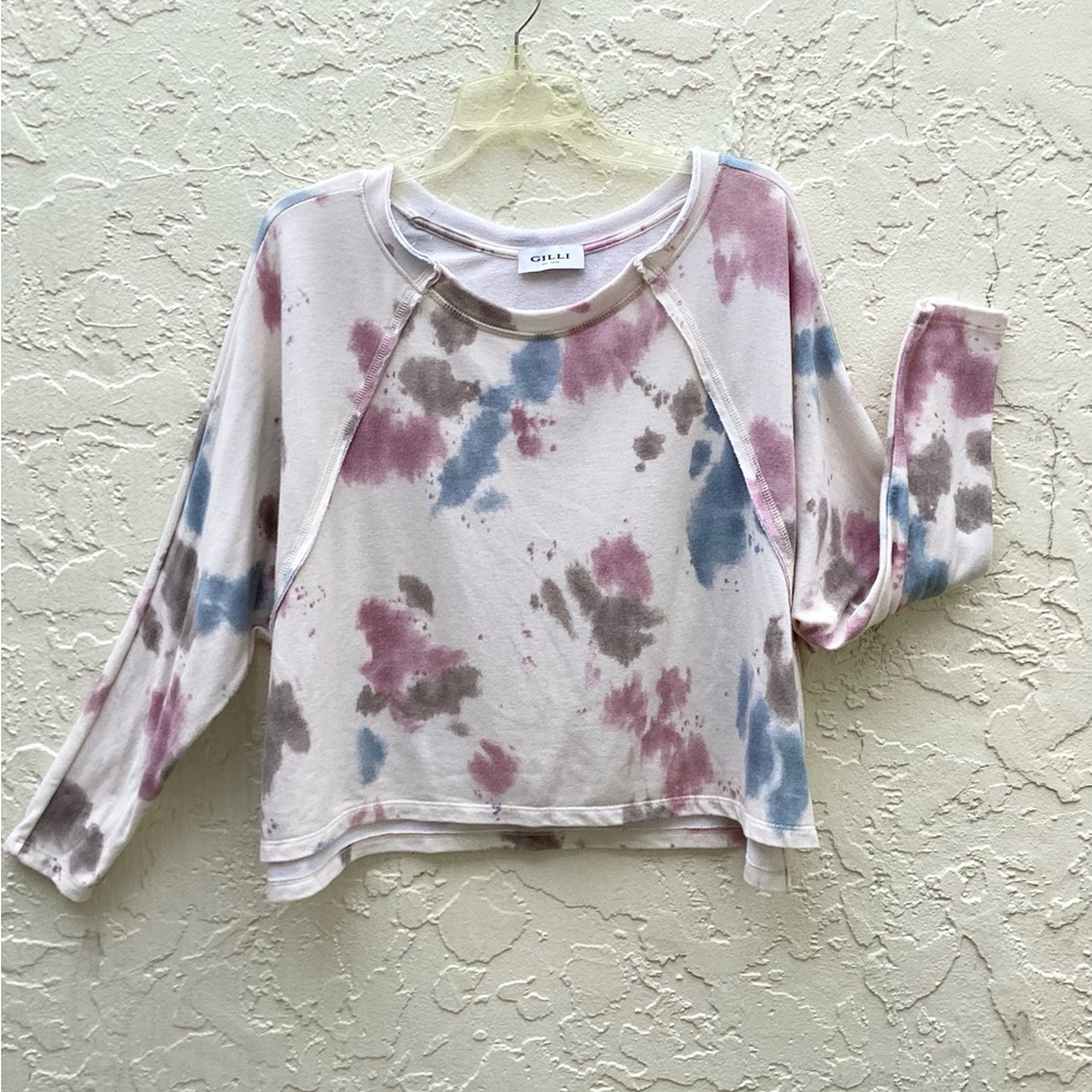 Gilli Top Cropped Long Sleeve Tie Dyed Boho Long Sleeve